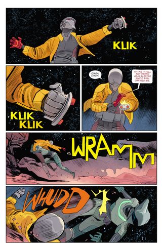 Two strangers fight in a page from Void Rivals #1.