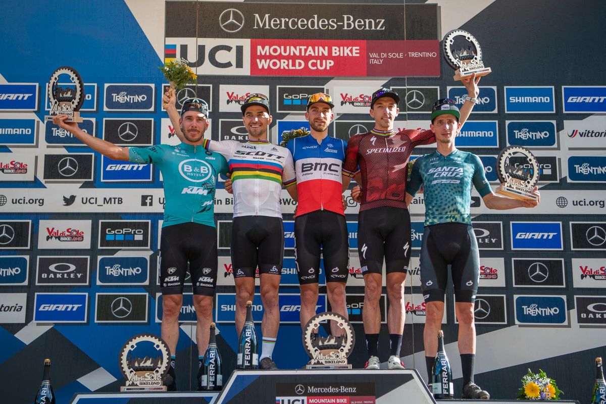 L to r: Victor Koretzky, Nino Schurter, Titouan Carod, Jordan Sarrou, Luca Braidot