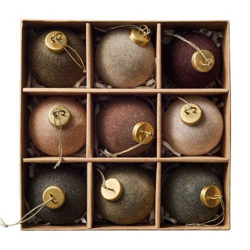 Medium Flocked Ball Ornaments (Set of 9)