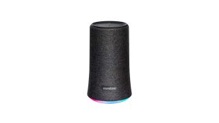 The anker soundcore flare portable speaker with an array of LED lights flashing at the bottom