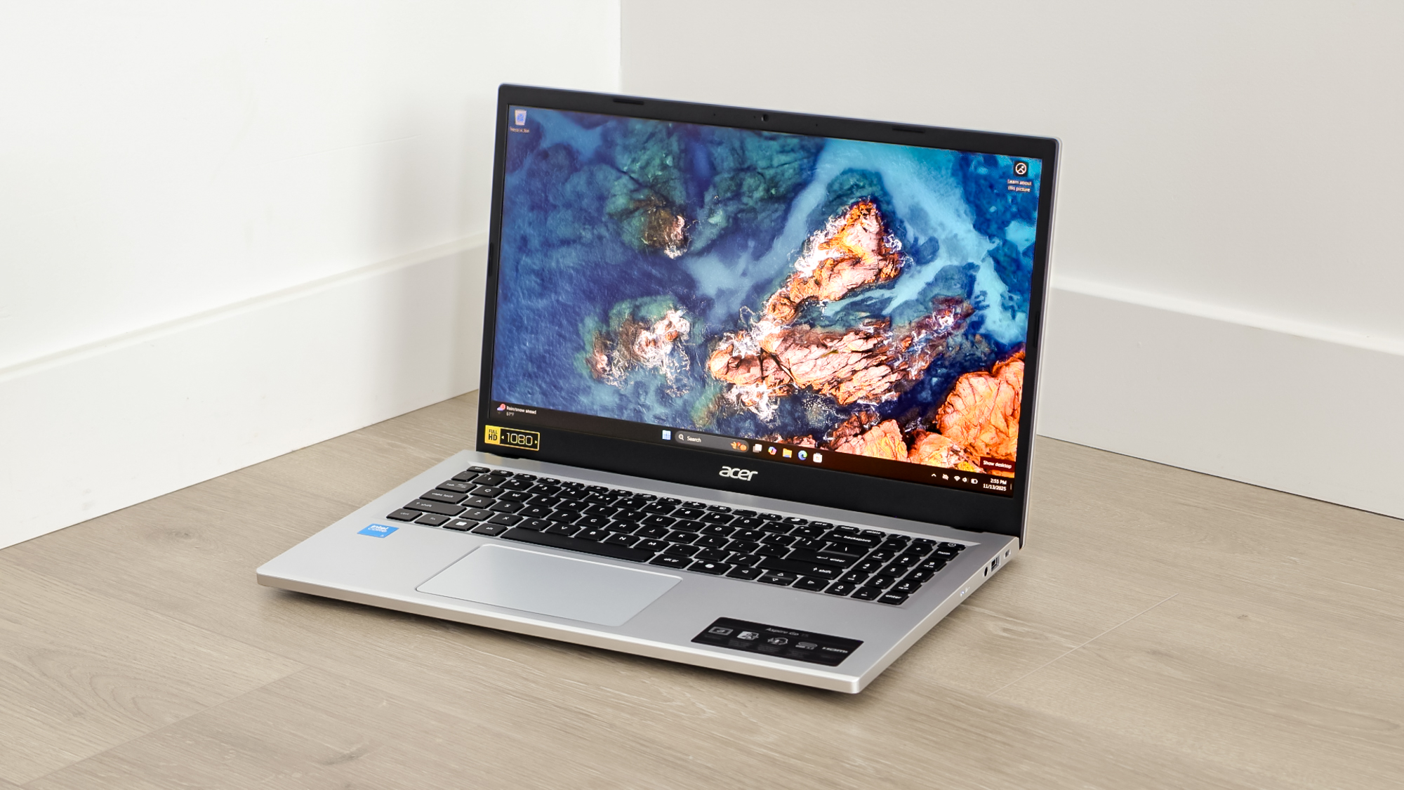 The Acer Aspire Go 15 (2025) seen from an angle showing off its display