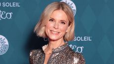 Emilia Fox, wearing a gold leopard print dress, attends the Cirque du Soleil "Corteo" Premiere at the Royal Albert Hall on January 15, 2025