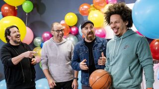 Murr, Sal, Q and Eric Andre in balloon room on Impractical Jokers