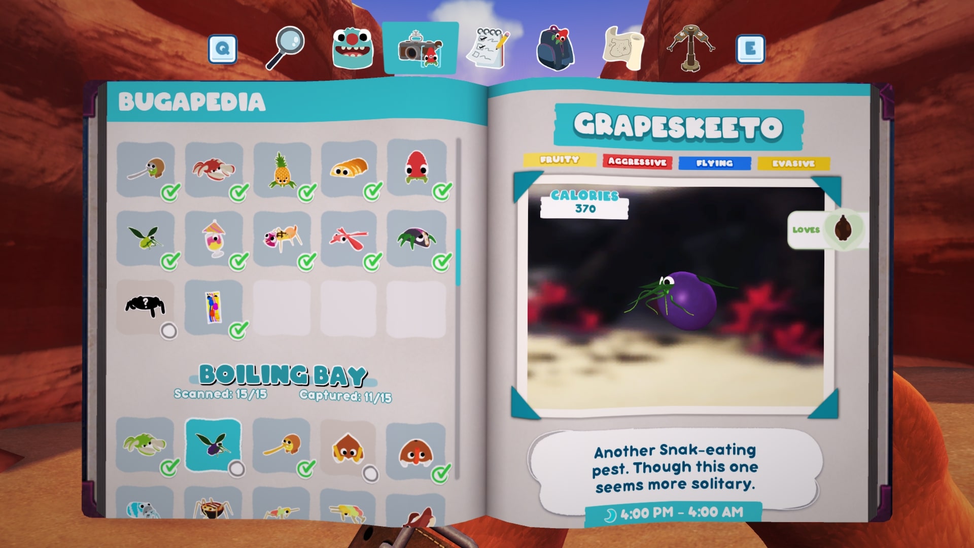 Bugsnax Bugapedia: Grapeskeeto