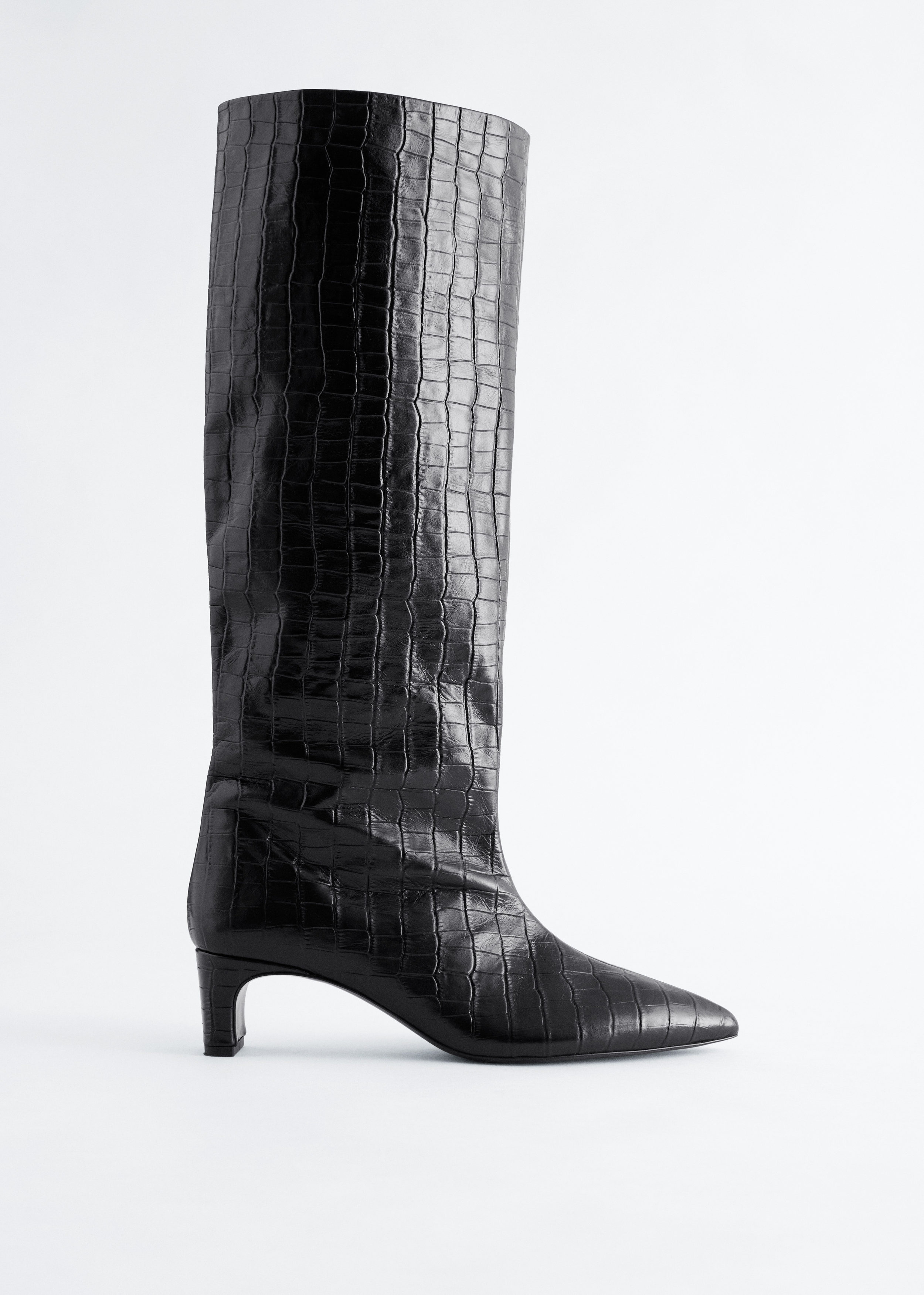 Kitten Heel Leather Knee Boots