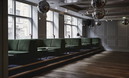 Bar interior with sofa seating