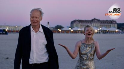 Stellan Skarsg&aring;rd and Elle Fanning as Gustav and Rachel in Sentimental Value