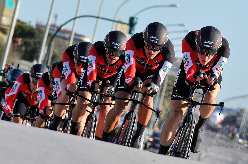 BMC en route to winning the opening team time trial at Tirreno-Adriatico