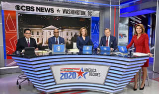 Covering Super Tuesday for CBS (l. to r.): political correspondent Ed O’Keefe, political contributor Jamal Simmons, Face the Nation’s Margaret Brennan, political analyst John Dickerson and CBS Evening News anchor and managing editor Norah O’Donnell.