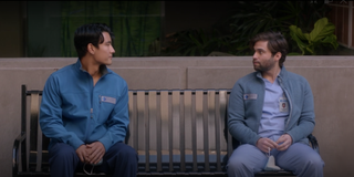 Grey's Anatomy Nico and Levi Schmitt on a bench