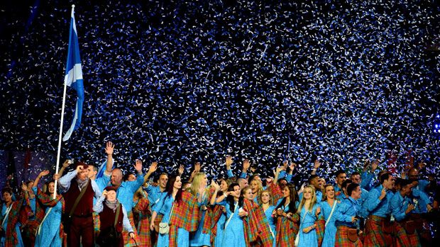 Scottish athletes enter at the Commonwealth Games in Glasgow