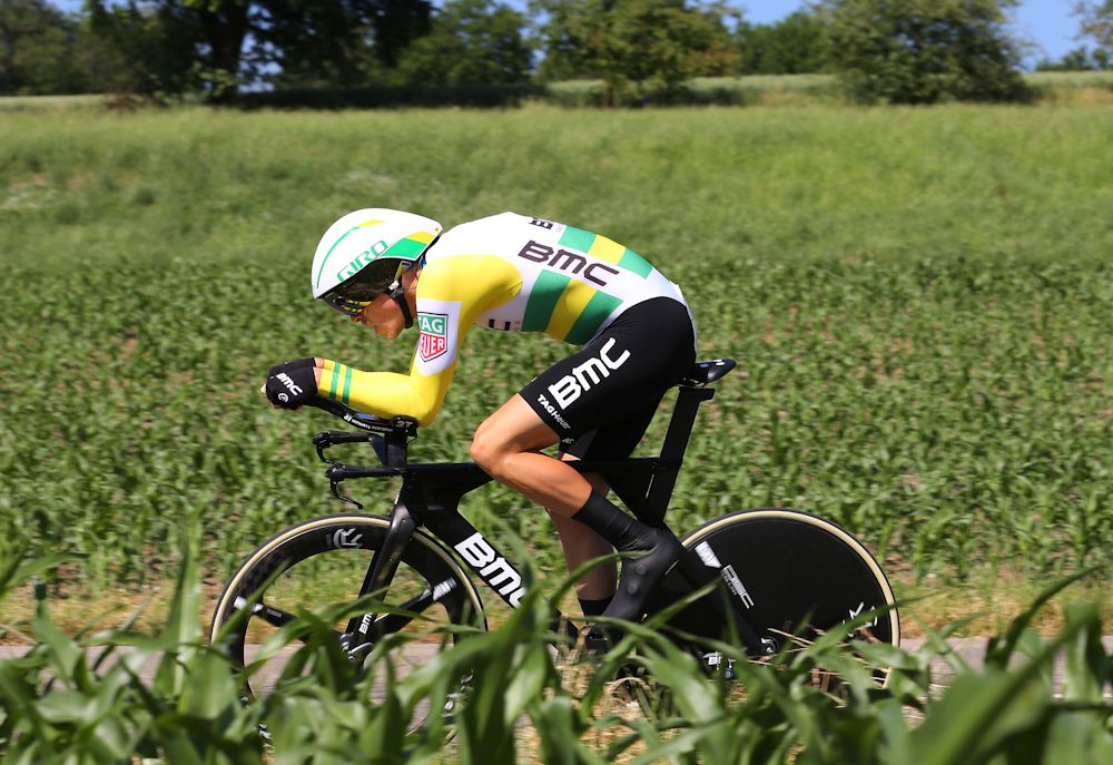 Rohan Dennis on his way to winning stage 1 at Tour de Suisse