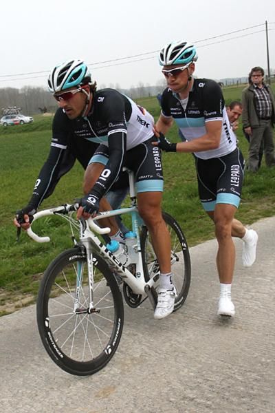 Fabian Cancellara after a flat tyre.