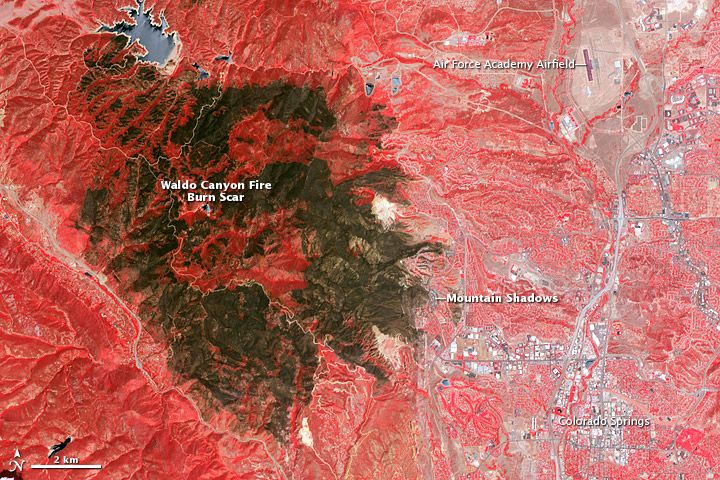 Waldo canyon fire burn scar snapped by a satellite.