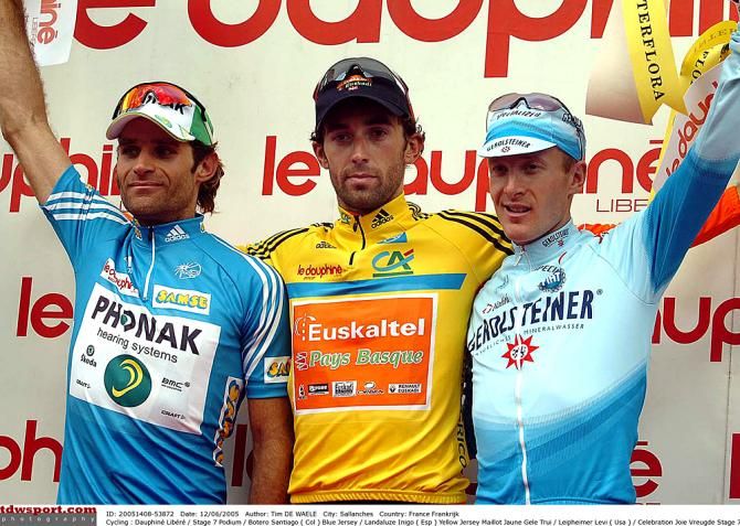 Santiago Botero, Inigo Landaluze and Levi Leipheimer on the final podium in 2005