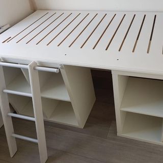 base of the bed was created using two ikea kallax shelves