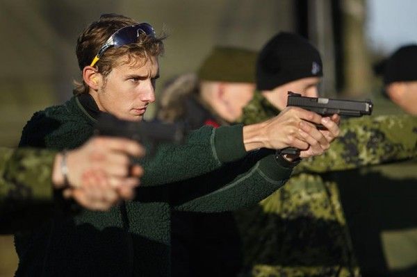 Andy Schleck squeezes off a few rounds in Denmark.