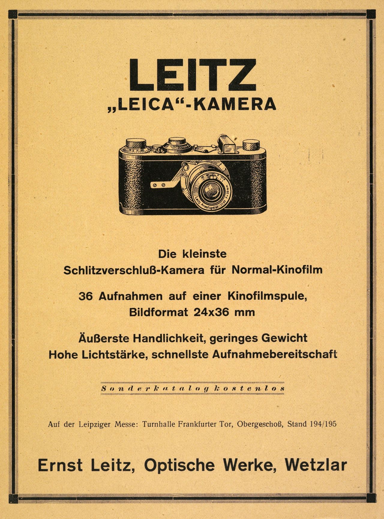 First-ever poster for the Leica I camera, from March 1925