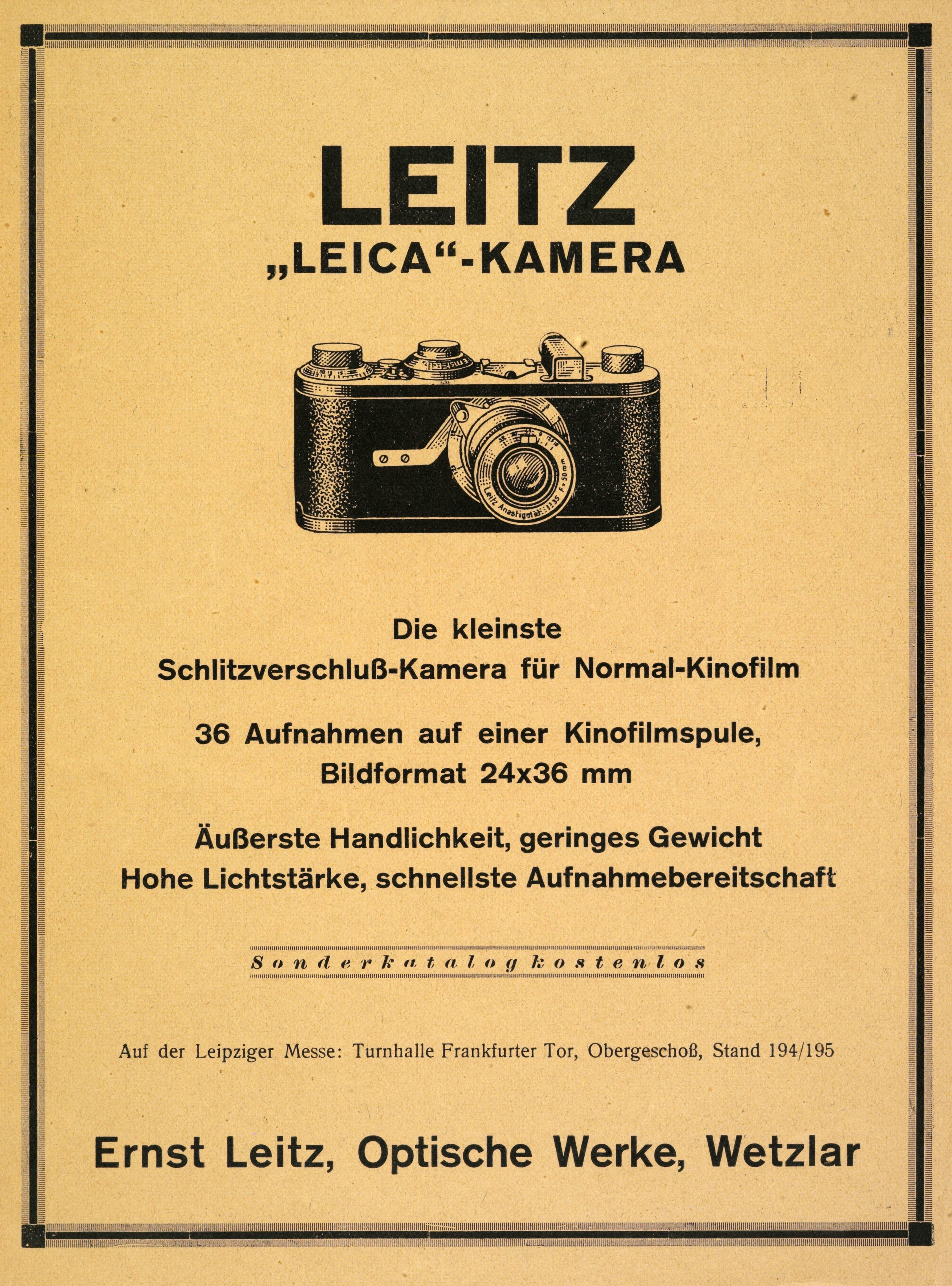 First-ever poster for the Leica I camera, from March 1925