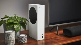 Living room with a Microsoft Xbox Series S home video game console alongside a television and soundbar, taken on October 27, 2020. (Photo by Phil Barker/Future Publishing via Getty Images)