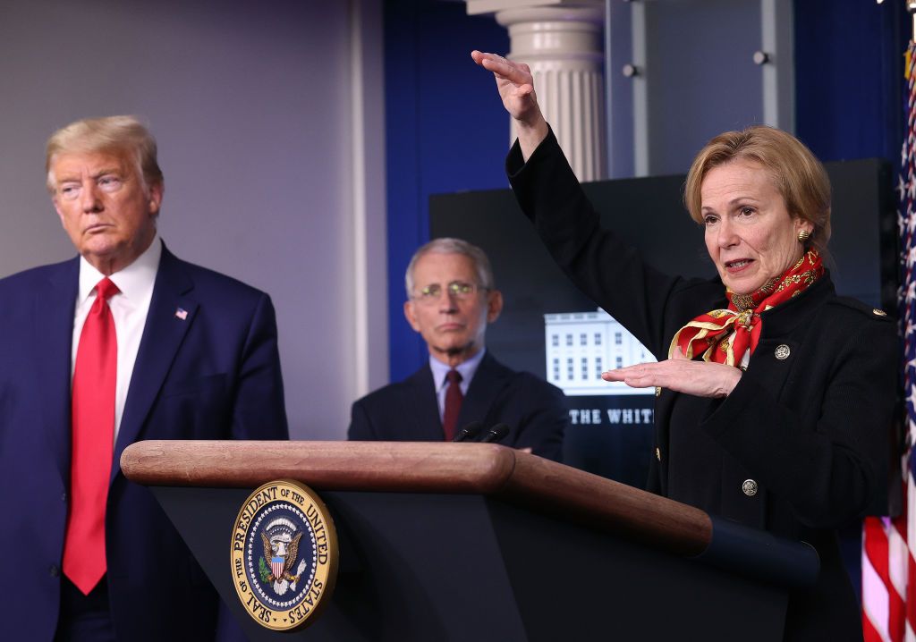 Donald Trump, Dr. Anthony Fauci, and Dr. Deborah Birx.