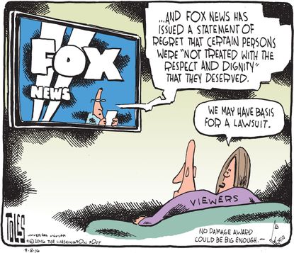 Editorial cartoon U.S. Fox news law suit
