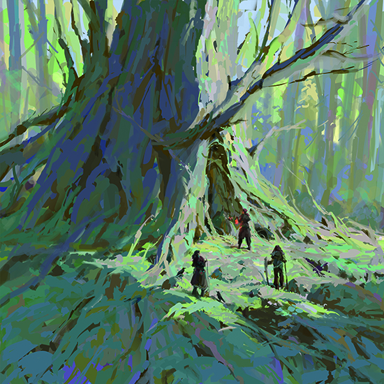 Create cinematic environments; People next to a huge tree