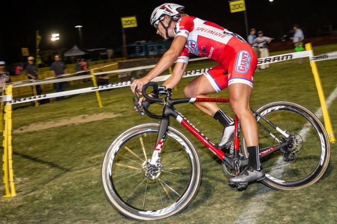 Meredith Miller (Giant-Specialized) holds on through a turn.