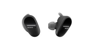 the sony wf-sp800n true wireless earbuds against a white background