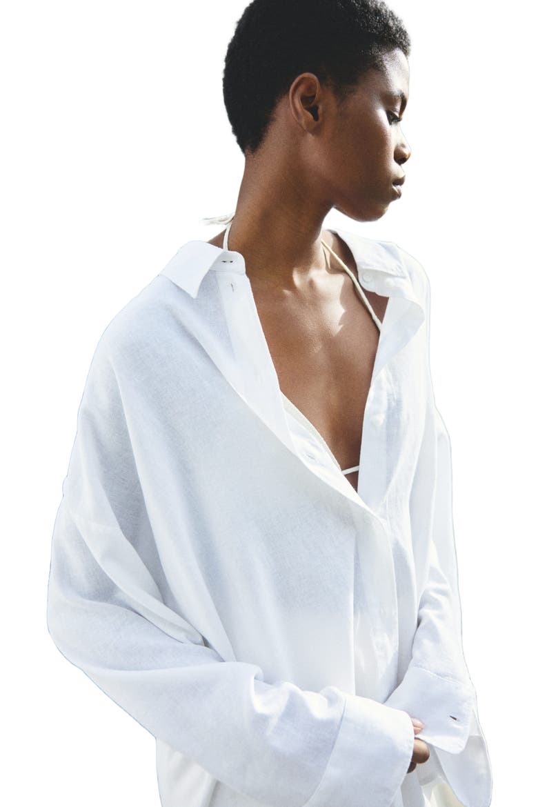 H&amp;amp;M Dolman-Sleeved Linen-Blend Shirt