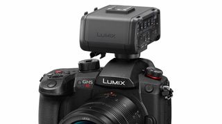 The GH5S is designed to fit in with a range of pro video accessories. This is the Lumix XLR microphone adaptor, which enables you to connect two pro microphones.