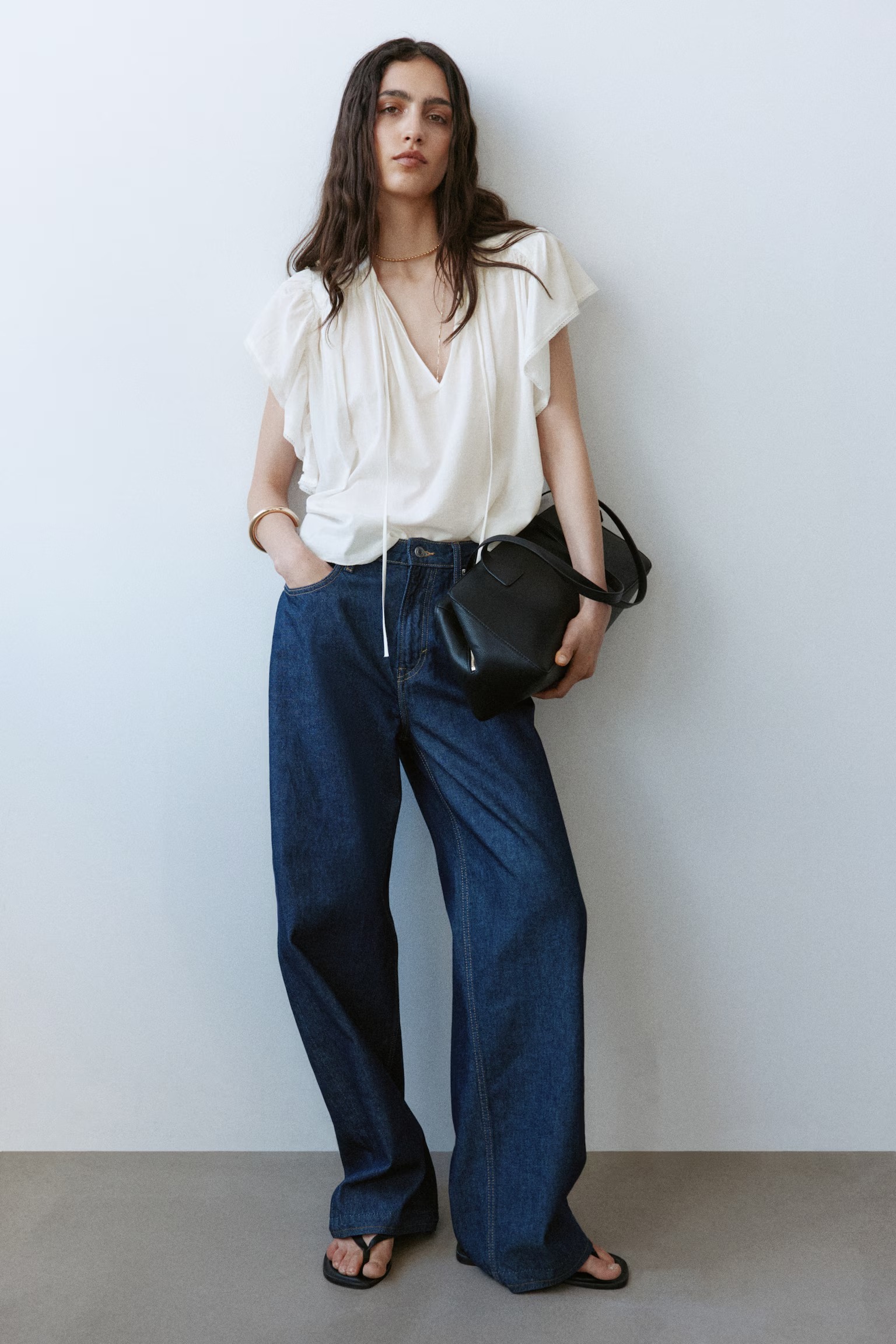 H&amp;amp;M, Flutter-Sleeved Lace-Trimmed Blouse