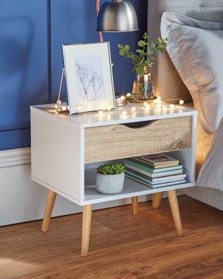 Aldi bedside table with fairy lights