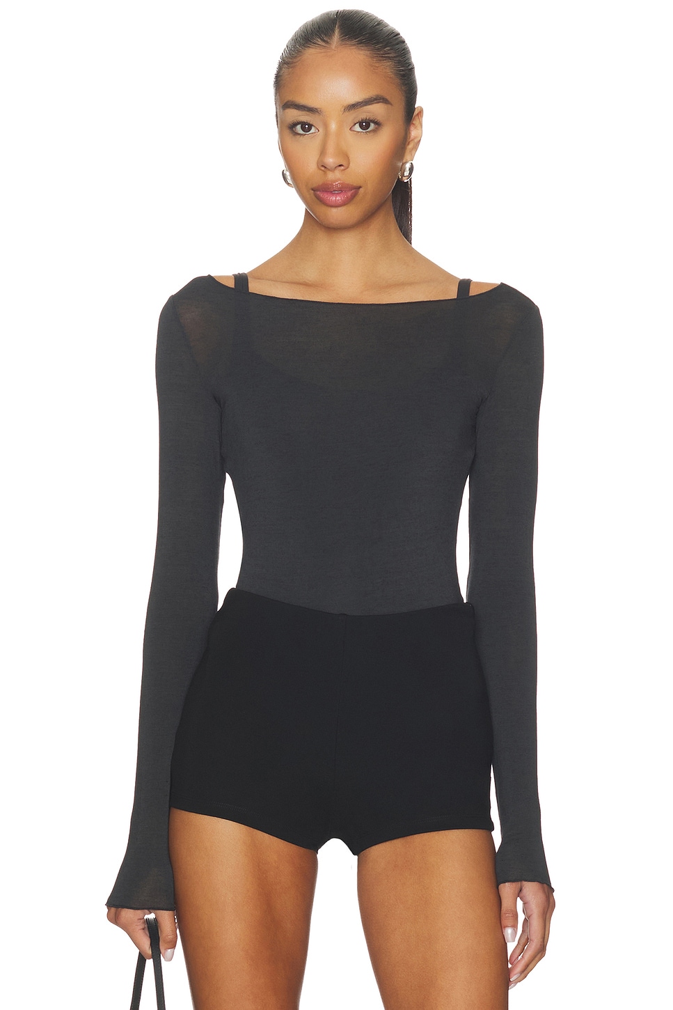 Sheer Modal Long Sleeve Boat Neck T-Shirt