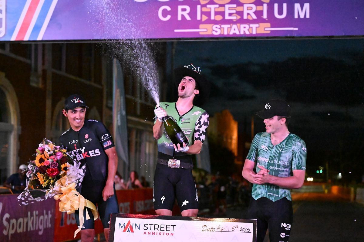 Men's elite podium (L to R): Alfredo Rodriguez second, winner Lucas Bourgoyne and Michael Garrison third