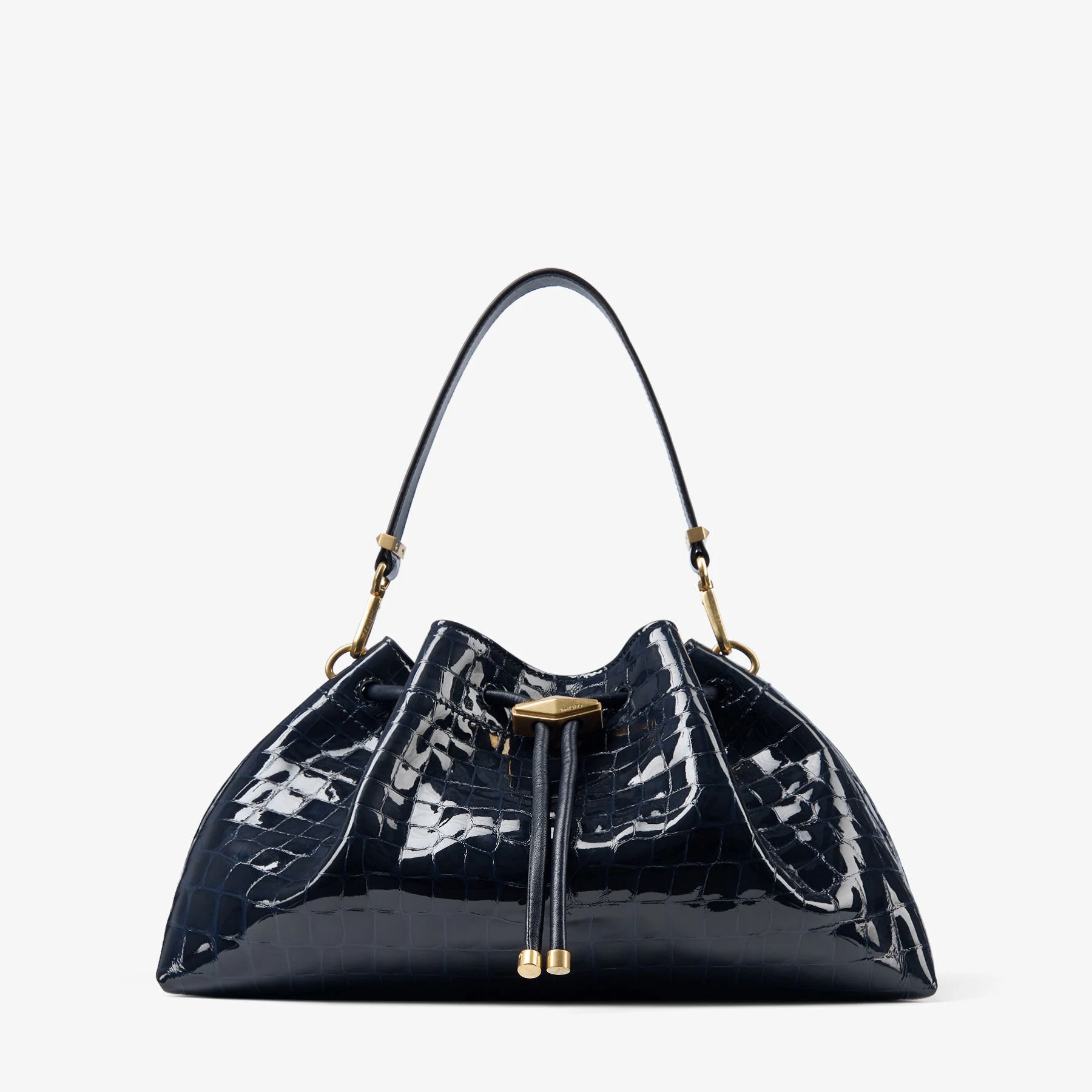 Jimmy Choo, Marine Shiny Croc Embossed Leather Shoulder Bag