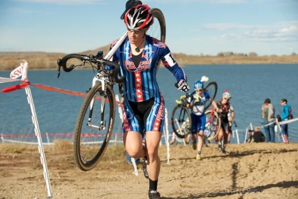 Katie Compton (Planet Bike) on the first lap and already putting time on the competition.