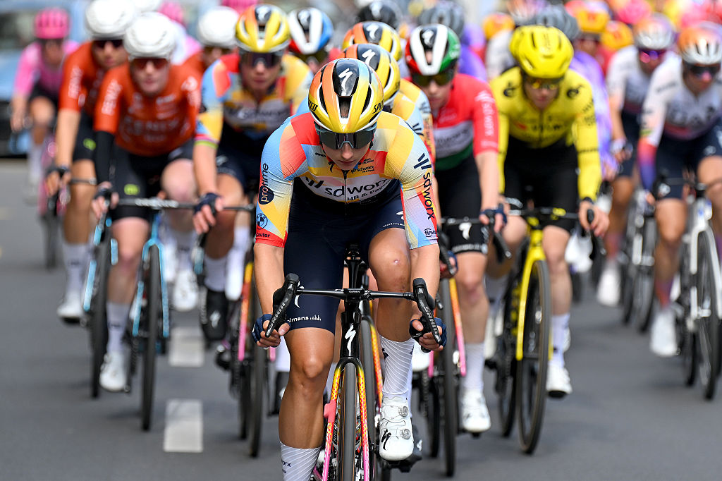 SANREMO, ITALY - MARCH 21: Femke Gerritse of Netherlands and Team SD Worx - Protime competes during the 8th Milano-Sanremo Donne 2026, Women's Elite a 156km one day race from Genova to Sanremo / #UCIWWT / on March 21, 2026 in Sanremo, Italy. (Photo by Tim de Waele/Getty Images)