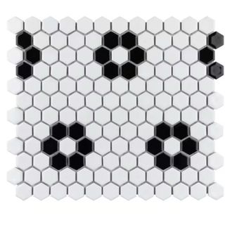 Hex Glossy White With Flower Mosaic Tile