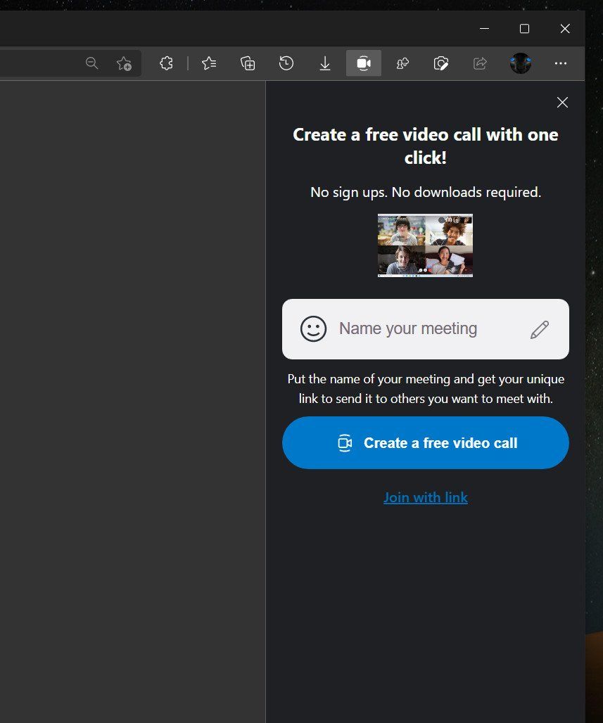 Skype Meet Now button in Edge