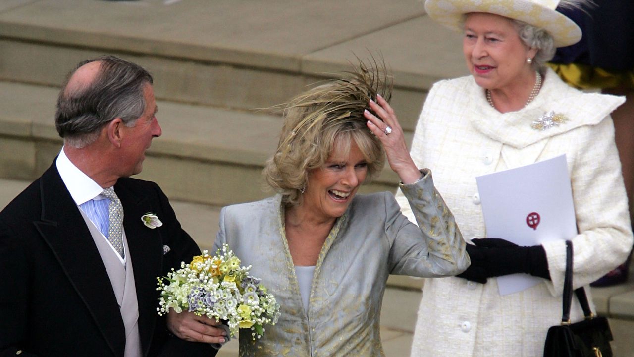 King Charles and Queen Camilla outside of their wedding venue in 2005