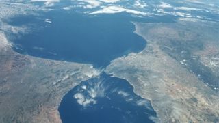 An aerial view of the Gibraltar Strait.