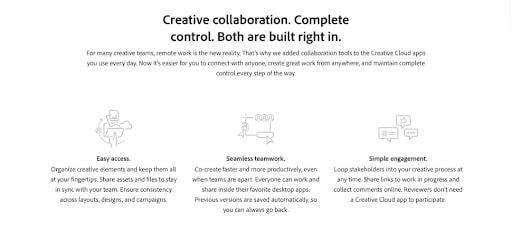 Creative Cloud's webpage discussing its features