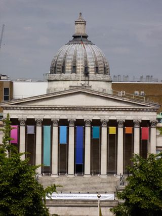 Colourful pillar on an exterior of a building