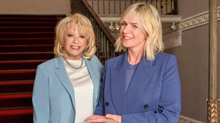Elaine Paige with Zoe Ball both in blue suits in Elaine Paige: 60 Years on Stage