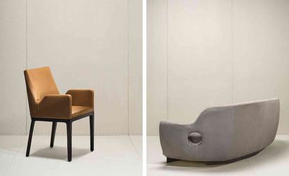 Two images- Left: Vernon chair and right: Gumi sofa