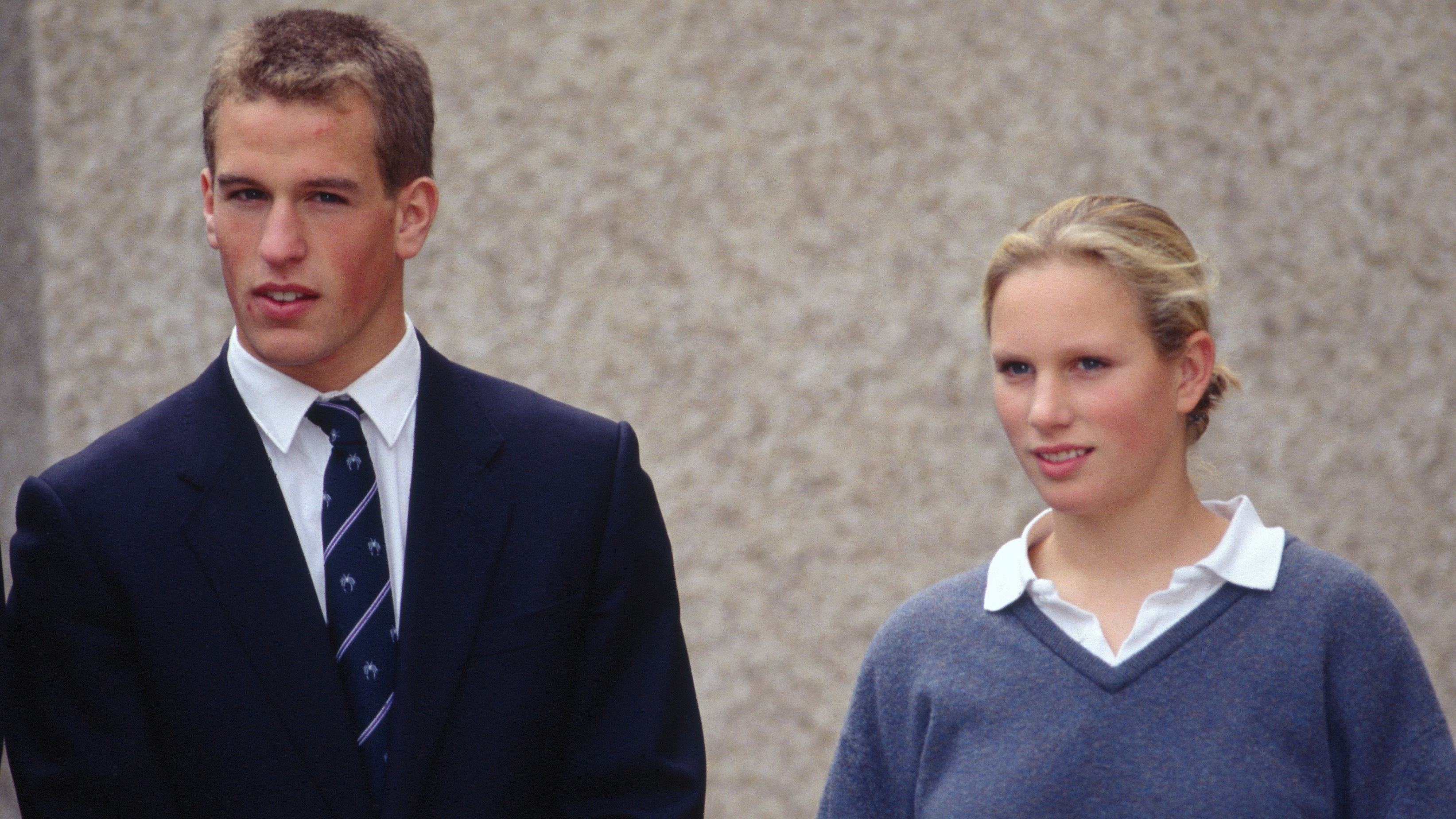 Peter Phillips and Zara Tindall, wearing uniform, at Gordonstoun school