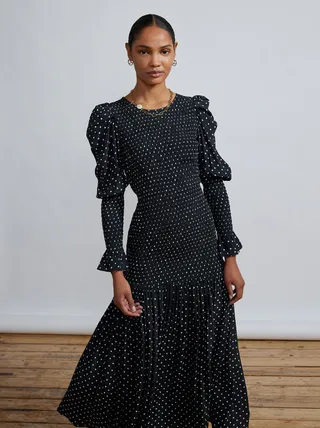 Kitri, Wren Black Polka Dot Shirred Dress