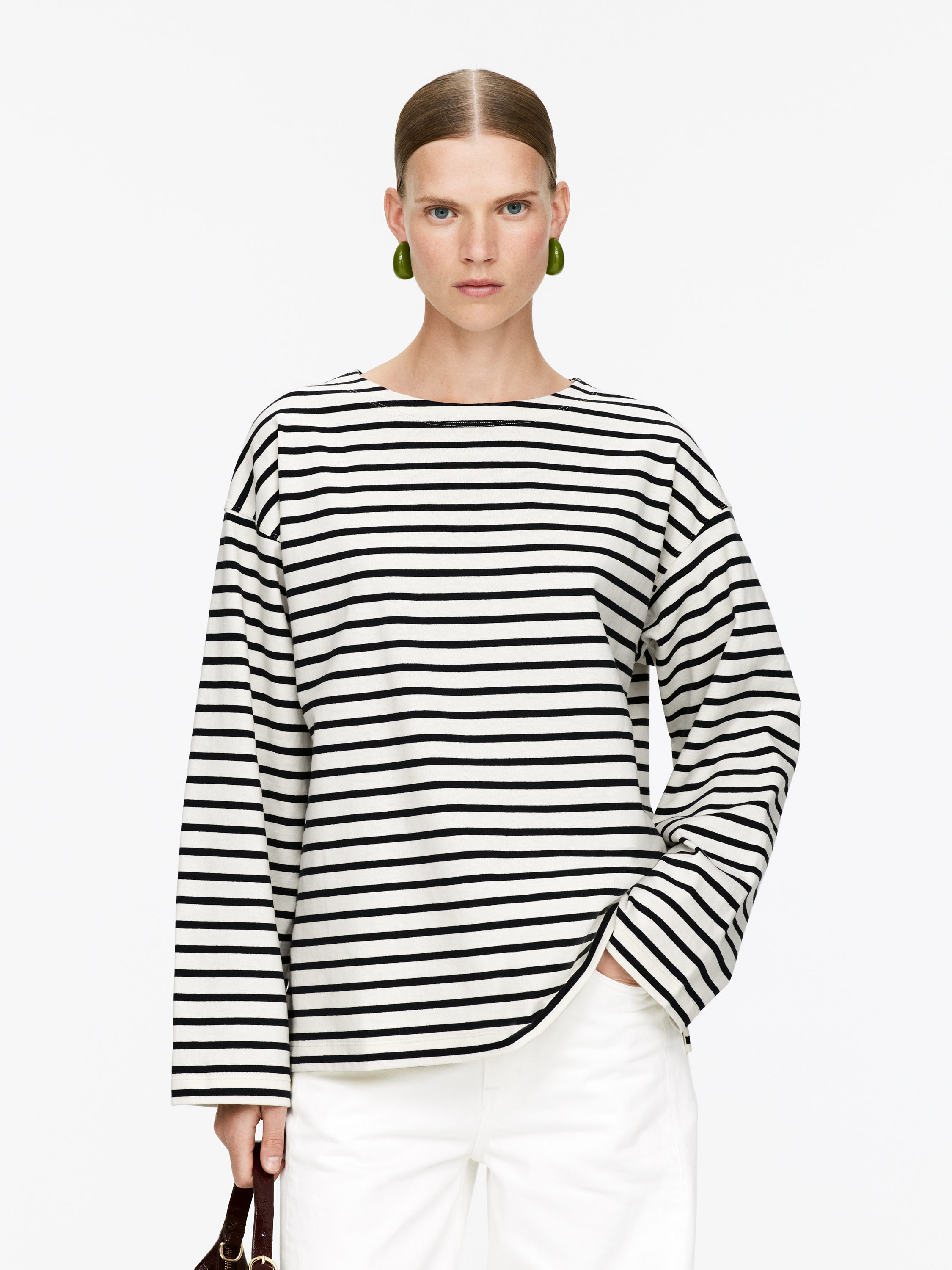 Long-Sleeve T-Shirt 
 Dark Blue/off White 
 Women 
 Arket Gb