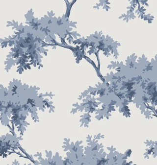 blue and white tree patterned wallpaper